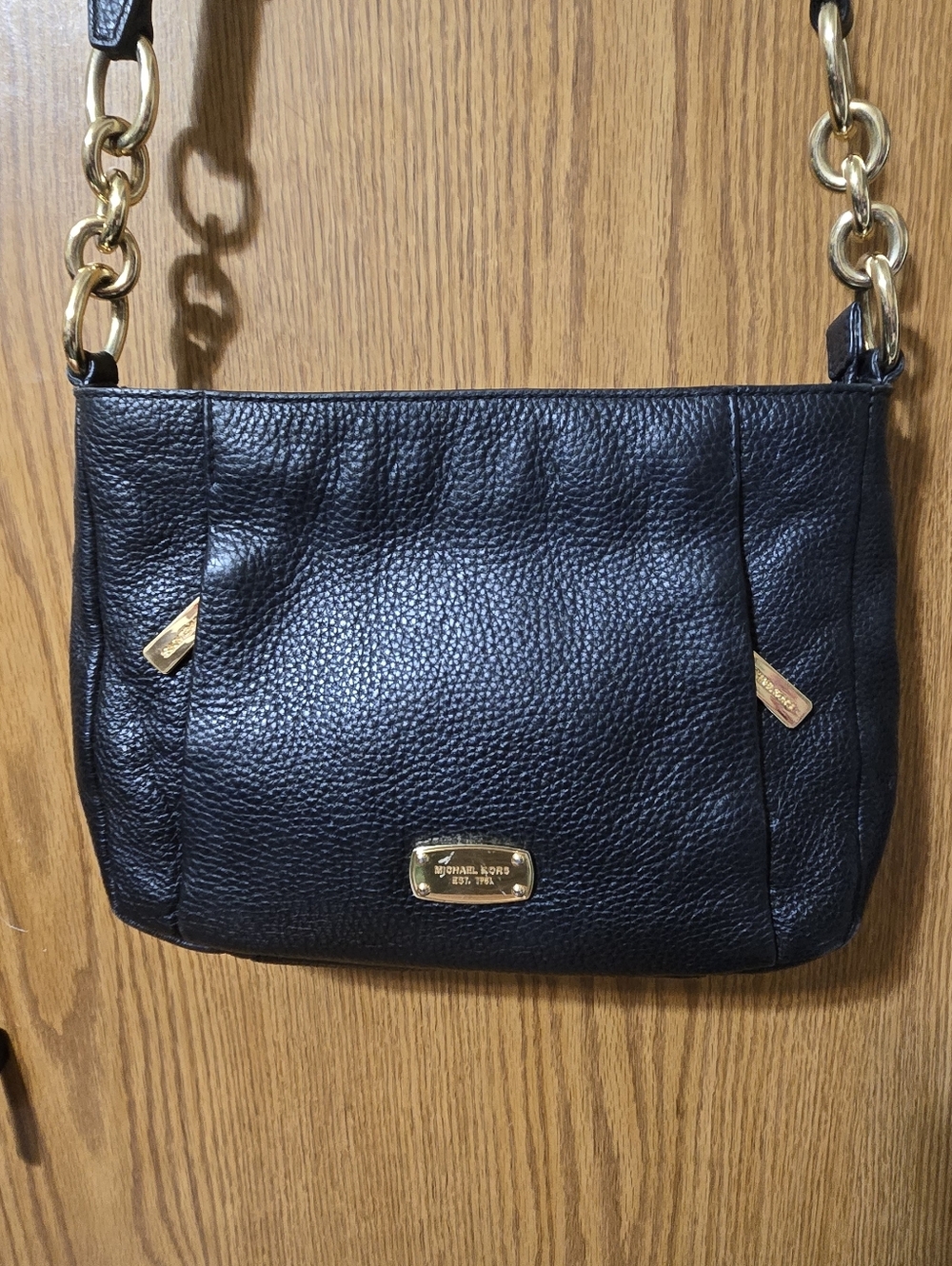 Michael Kors Black Pebbled Leather Crossbody with Gold Hardware